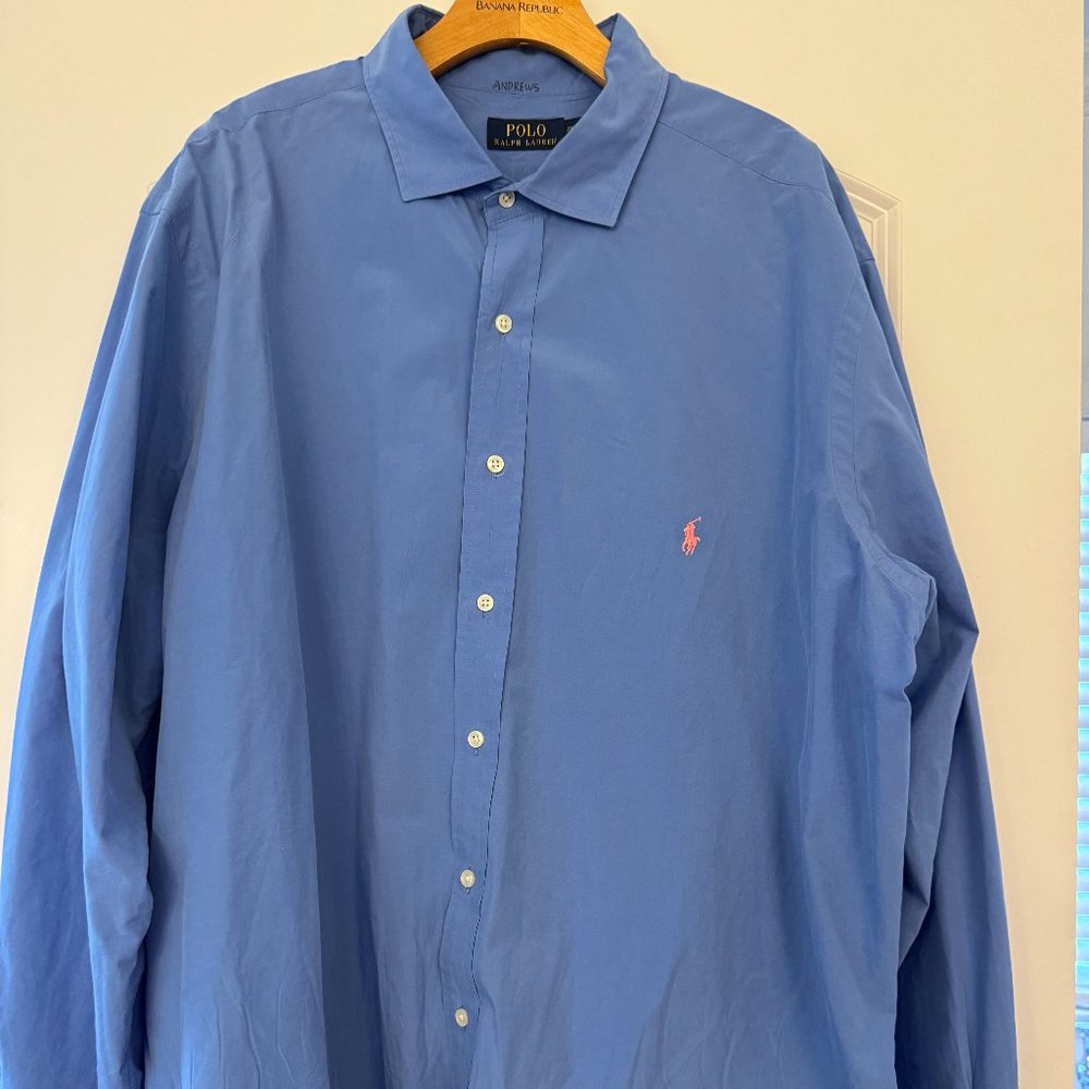 Mens Polo Button down dress shirt, blue, 2XB